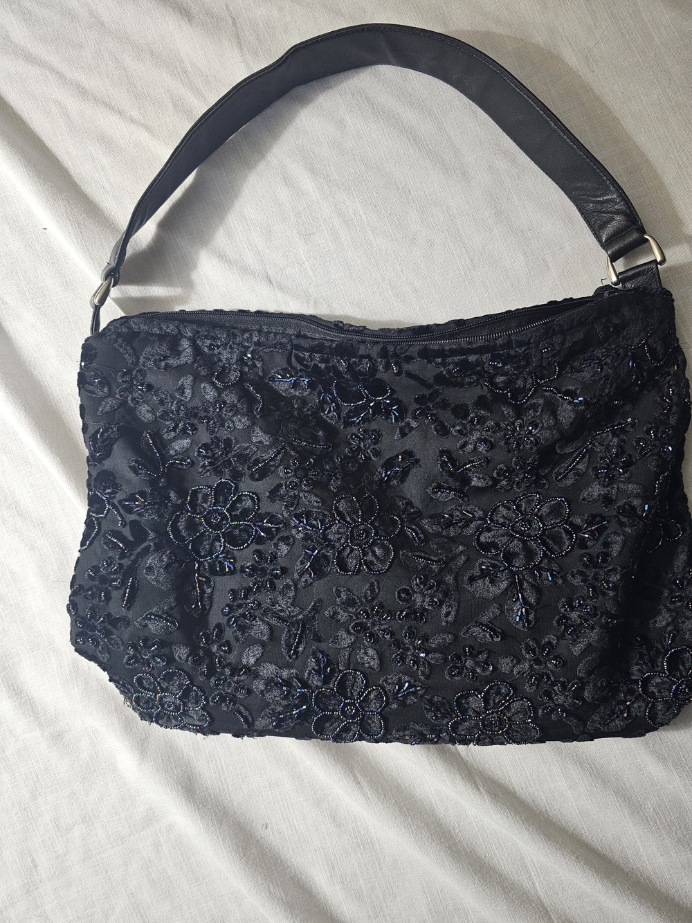 Christina Black Embroidered Floral Shoulder Bag